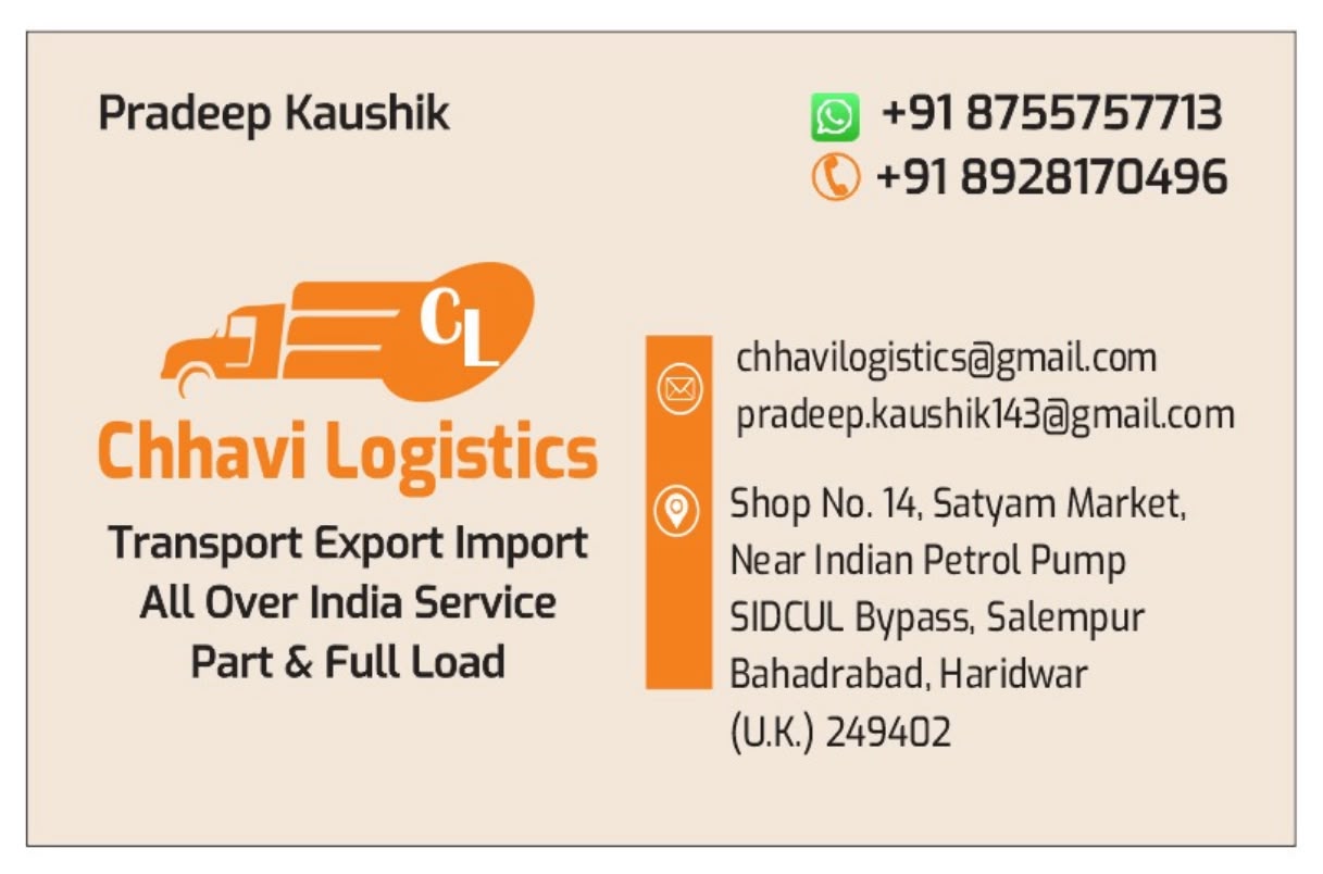 Chhavi Logistics visiting card